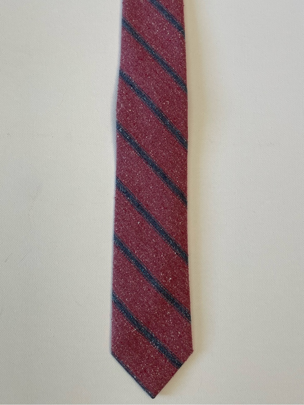 The Tie Bar 100% Silk Red with Blue Stripes Tie  (2.5in x 57.5in)